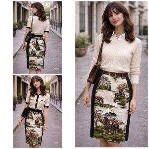 Rare NWT Cartonnier Velvet Horses Horse Nature Equestrian Penci Scenic Skirt 2